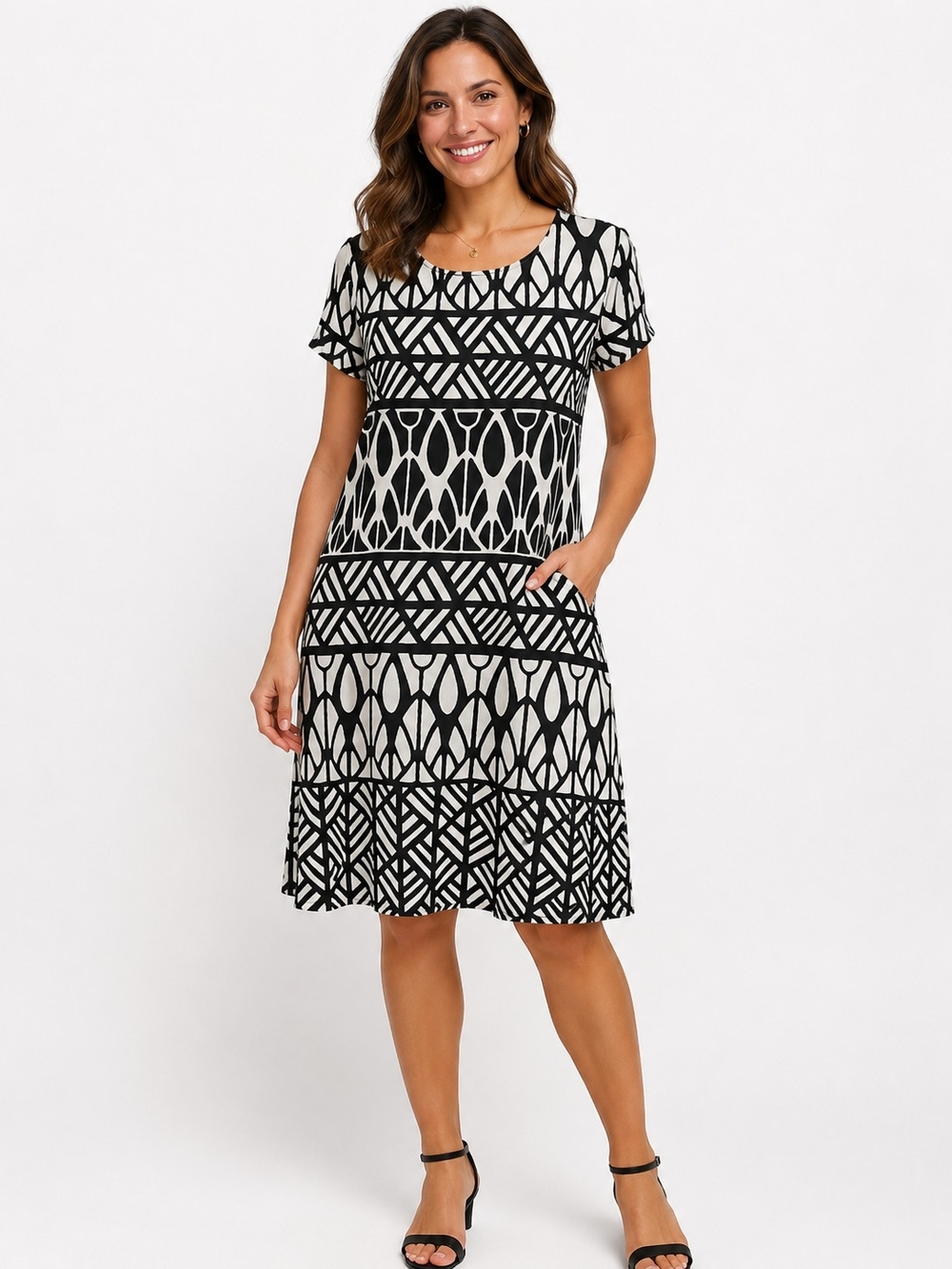 Apt. 9 Black and White Geometric Midi Dress